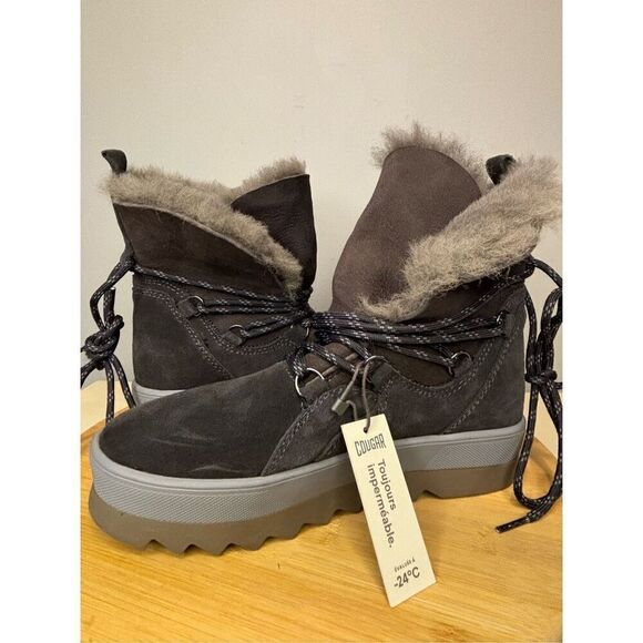 NWT Cougar Women's V-Five-S Faux Fur Lined Lace Up Winter‎ Boots Gray Size 6 - Picture 4 of 9